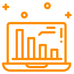 Bar chart on orange laptop screen.